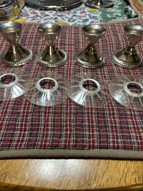 Set of 4 sterling silver Duchin  Candle Holders with Clear Plastic Bobeches